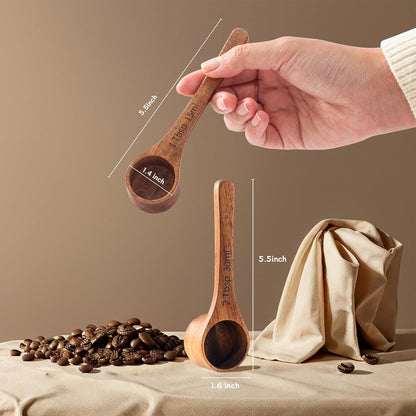 Wood Coffee Scoop-4 Pieces Wooden Scoops for Jars Small Measuring Spoons for Ground Coffee,Tea,Sugar,Seasoning-Multipurpose Wooden Scoop for Jars,Canisters,Bath Salts,Laundry Detergent(Acacia Wood)