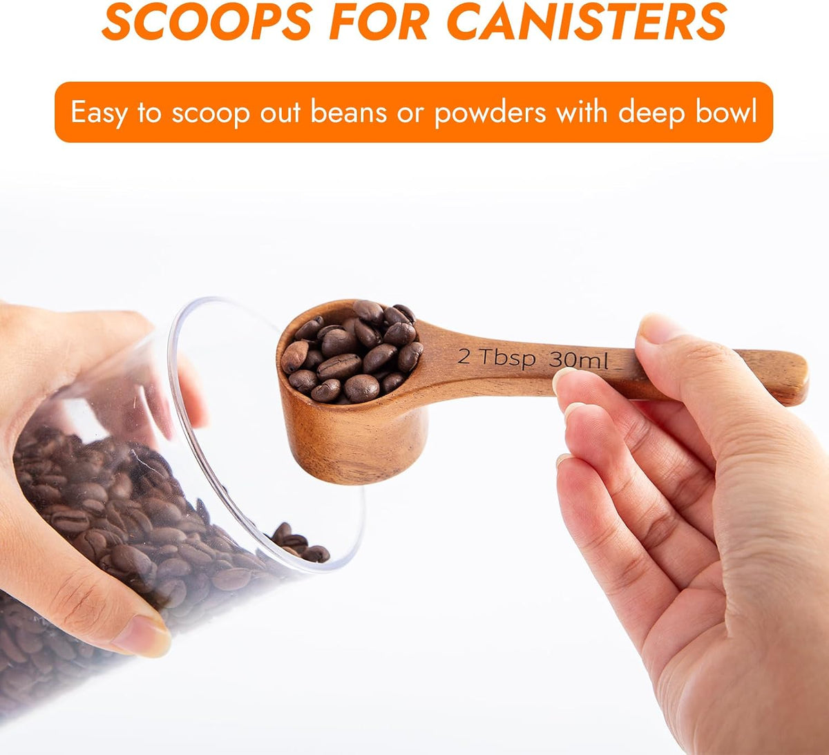 Wood Coffee Scoop-4 Pieces Wooden Scoops for Jars Small Measuring Spoons for Ground Coffee,Tea,Sugar,Seasoning-Multipurpose Wooden Scoop for Jars,Canisters,Bath Salts,Laundry Detergent(Acacia Wood)