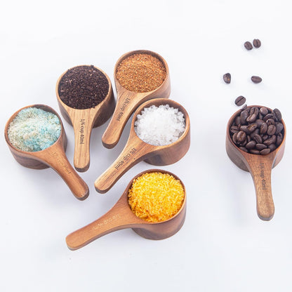 Wood Coffee Scoop-4 Pieces Wooden Scoops for Jars Small Measuring Spoons for Ground Coffee,Tea,Sugar,Seasoning-Multipurpose Wooden Scoop for Jars,Canisters,Bath Salts,Laundry Detergent(Acacia Wood)