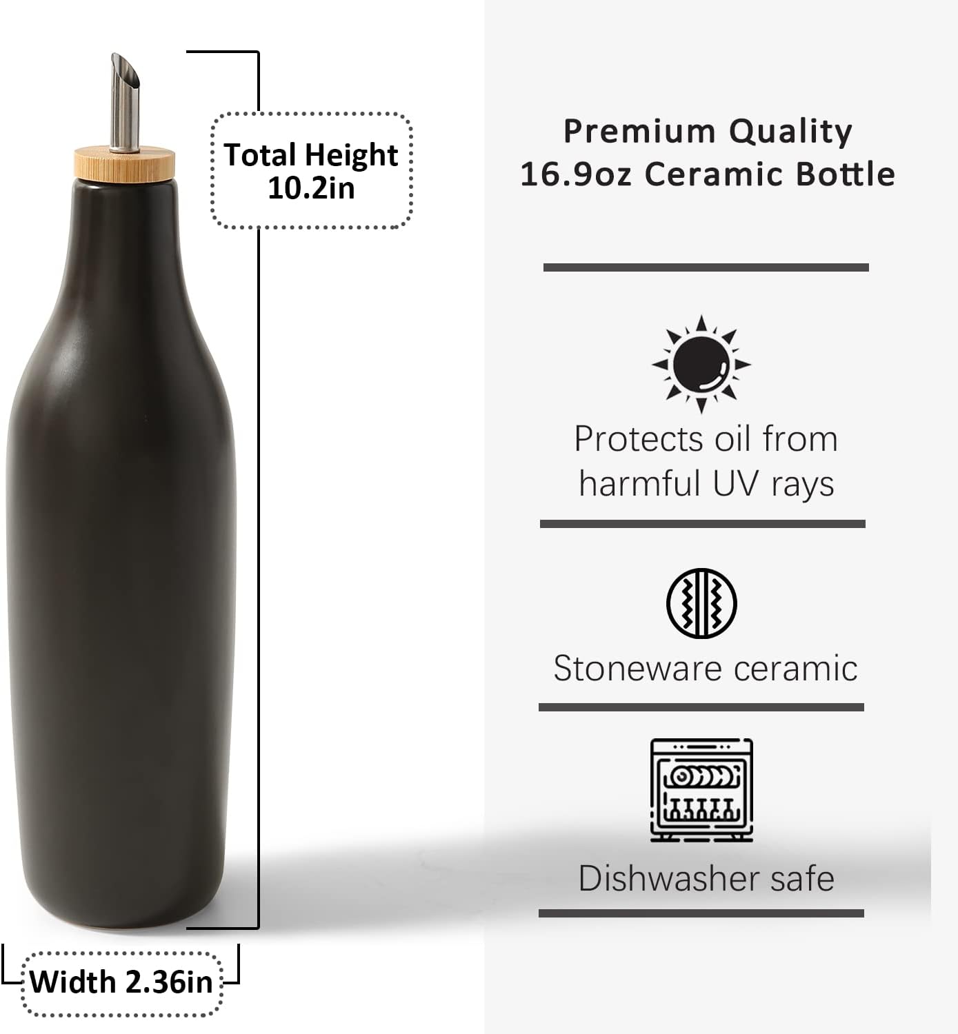 HOMCDALY Ceramic Olive Oil Dispenser for Kitchen, Stoneware 16oz Oil Cruet and Vinegar Bottles Dispenser, Kitchen Dispenser Bottle for EVOO Vinegar Syrups, Modern Farmhouse Design(W-O)