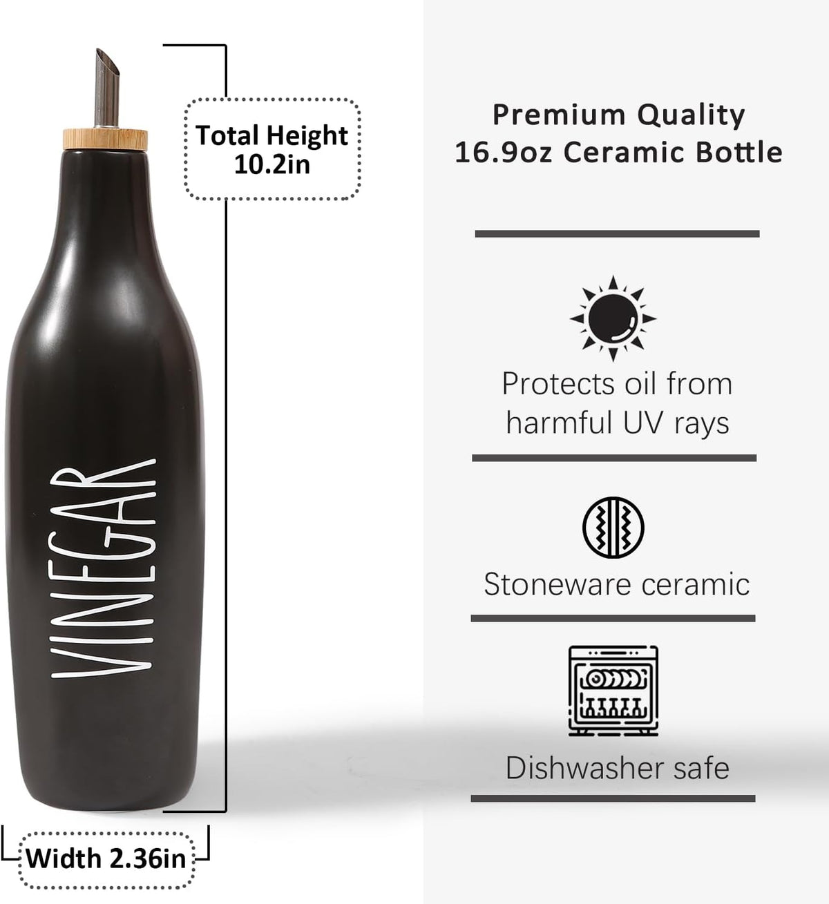 HOMCDALY Ceramic Olive Oil Dispenser for Kitchen, Stoneware 16oz Oil Cruet and Vinegar Bottles Dispenser, Kitchen Dispenser Bottle for EVOO Vinegar Syrups, Modern Farmhouse Design(W-O)