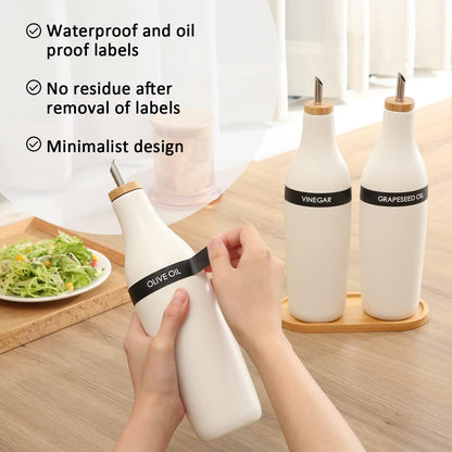 HOMCDALY Ceramic Olive Oil Dispenser for Kitchen, Stoneware 16oz Oil Cruet and Vinegar Bottles Dispenser, Kitchen Dispenser Bottle for EVOO Vinegar Syrups, Modern Farmhouse Design(W-O)