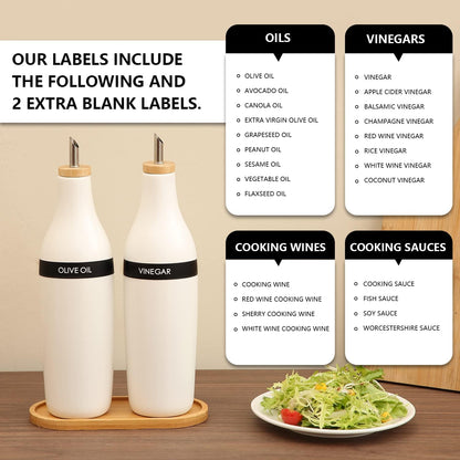 HOMCDALY Ceramic Olive Oil Dispenser for Kitchen, Stoneware 16oz Oil Cruet and Vinegar Bottles Dispenser, Kitchen Dispenser Bottle for EVOO Vinegar Syrups, Modern Farmhouse Design(W-O)