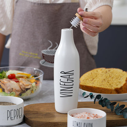 HOMCDALY Ceramic Olive Oil Dispenser for Kitchen, Stoneware 16oz Oil Cruet and Vinegar Bottles Dispenser, Kitchen Dispenser Bottle for EVOO Vinegar Syrups, Modern Farmhouse Design(W-O)
