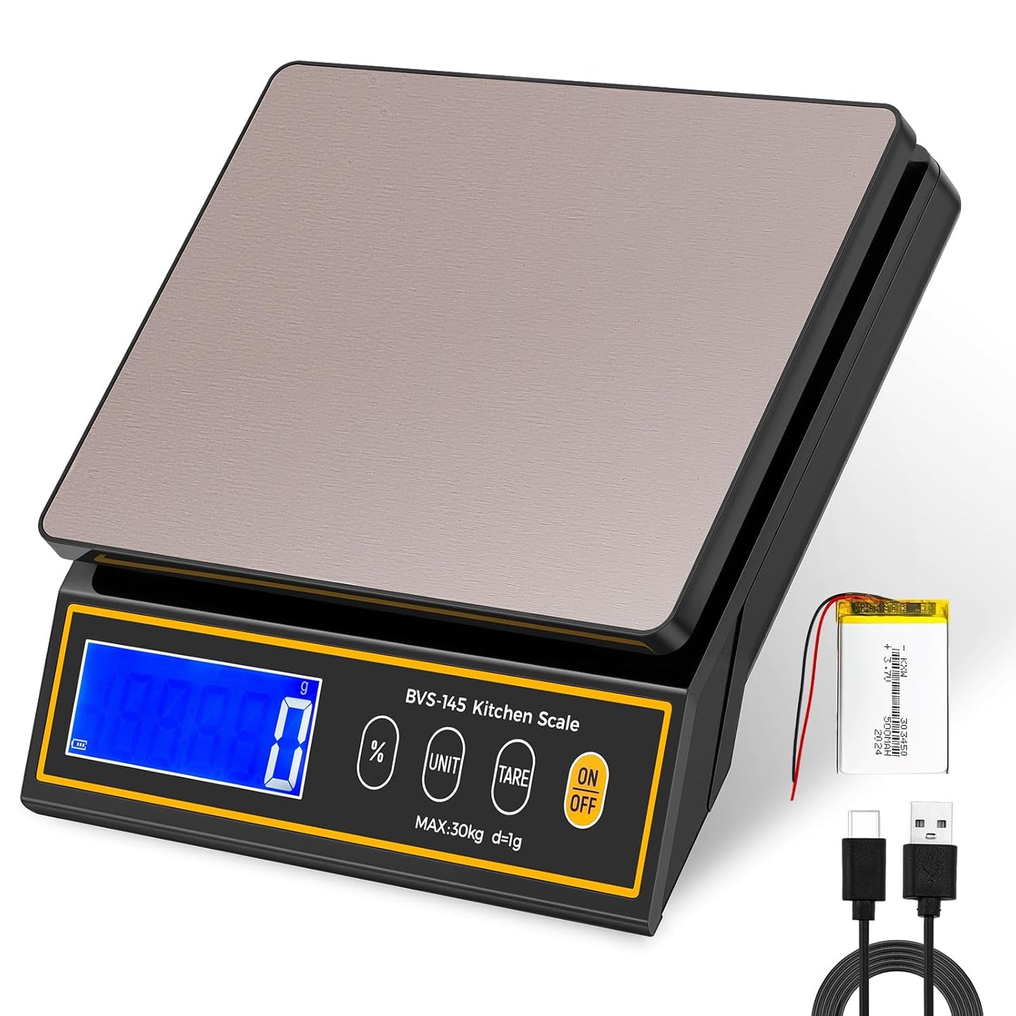 Baking Scale with Percentage Weighing Function 66lb/ 30kg Large Digital Kitchen Scale for Candle, Soap and Sourdough Bread Making Rechargeable Food Cooking Scale