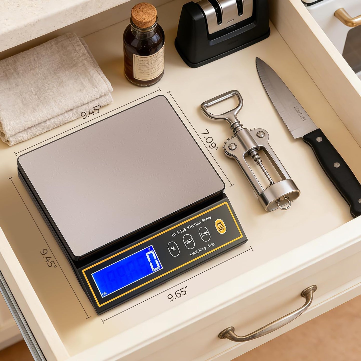 Baking Scale with Percentage Weighing Function 66lb/ 30kg Large Digital Kitchen Scale for Candle, Soap and Sourdough Bread Making Rechargeable Food Cooking Scale