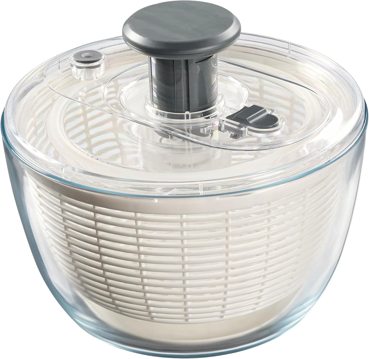 Glass Salad Spinner with Airtight Lid - BPA-Free - Easy Pump Lettuce Spinner Washer | Fruit Washing Bowl with Strainer | Vegetable Cleaner | Large Capacity Borosilicate Glass, 6.22 Quart