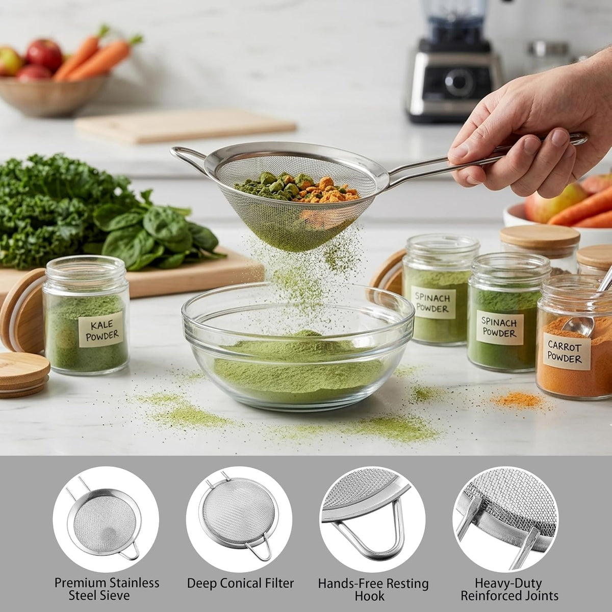 9 Pack Fine Mesh Strainer, Stainless Steel Cocktail Strainer Set with Handle for Tea, Coffee, Juice – Dishwasher Safe