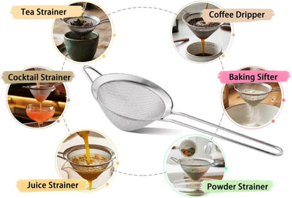 9 Pack Fine Mesh Strainer, Stainless Steel Cocktail Strainer Set with Handle for Tea, Coffee, Juice – Dishwasher Safe