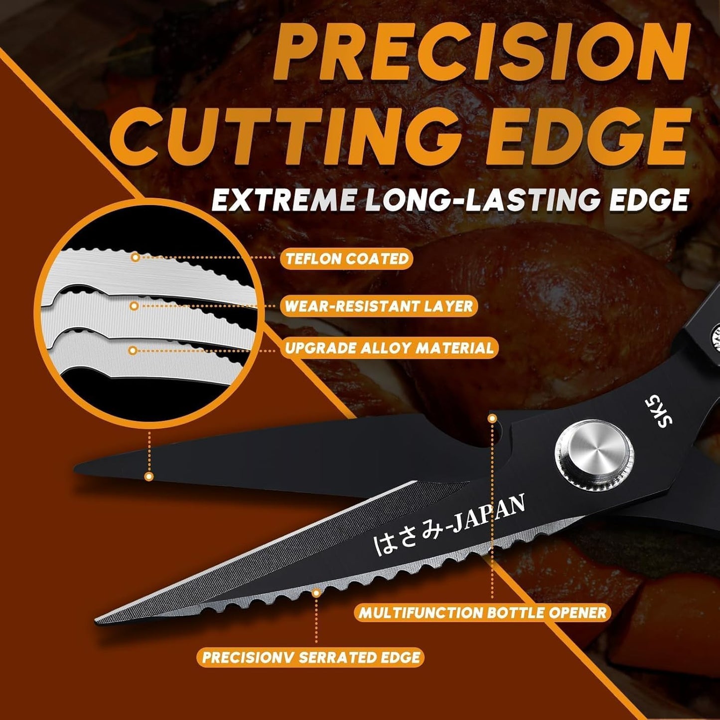 Huusk Kitchen Shears Set, Japanese Steel Kitchen Scissors for Food | Heavy Duty Cooking Scissors all Purpose for Meat, Fish, Vegetables, Chicken Bones, Turkey, Gifts for Women, Non-Slip Handles