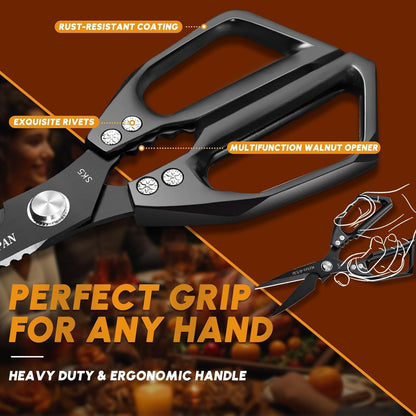 Huusk Kitchen Shears Set, Japanese Steel Kitchen Scissors for Food | Heavy Duty Cooking Scissors all Purpose for Meat, Fish, Vegetables, Chicken Bones, Turkey, Gifts for Women, Non-Slip Handles