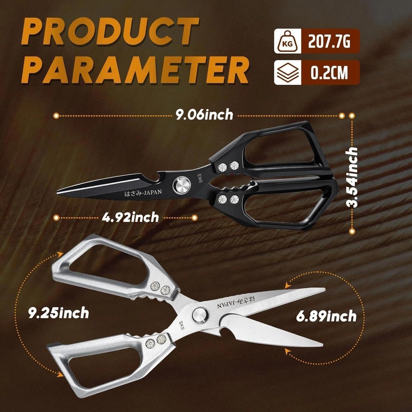 Huusk Kitchen Shears Set, Japanese Steel Kitchen Scissors for Food | Heavy Duty Cooking Scissors all Purpose for Meat, Fish, Vegetables, Chicken Bones, Turkey, Gifts for Women, Non-Slip Handles