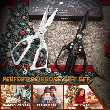 Huusk Kitchen Shears Set, Japanese Steel Kitchen Scissors for Food | Heavy Duty Cooking Scissors all Purpose for Meat, Fish, Vegetables, Chicken Bones, Turkey, Gifts for Women, Non-Slip Handles