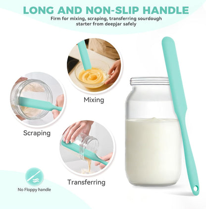 Silicone Jar Spatula Set of 3, Long Handle Skinny Spatula and Spurtle for Sourdough Starter, Flexible Jar Scraper for Peanut Butter, Jam, Icing, Cream with No Batter Left Behind (3)