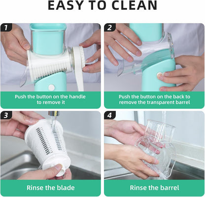 5 in 1 Rotary Cheese Grater, Manual Hand Crank Cheese Grater With Reinforced Suction & 5 Interchangeable Blades, Multifunctional Cheese Shredder, Easy to Use and Clean, Blue