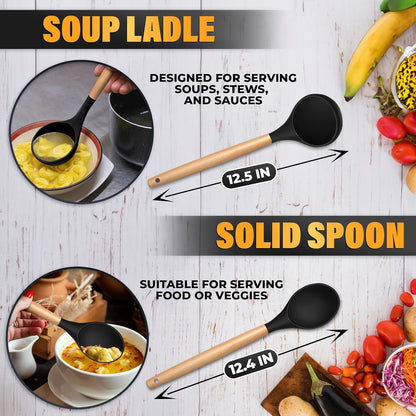 12 Pcs Purple Kitchen Utensils Set with Holder – Versatile Silicone Utensils Set for Cooking and Baking, Gentle on Pots and Pans, Heat-Resistant, Stylish, Easy to Clean, Purple Kitchen Accessories