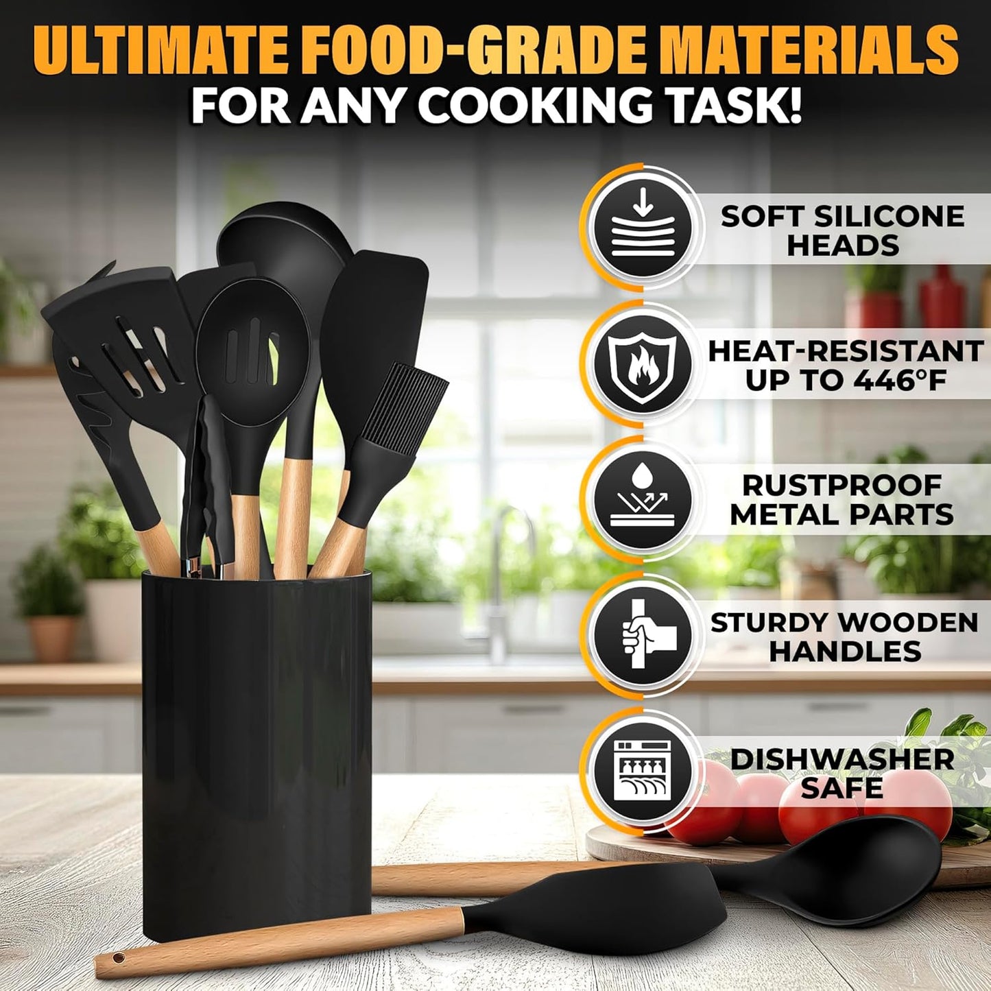 12 Pcs Purple Kitchen Utensils Set with Holder – Versatile Silicone Utensils Set for Cooking and Baking, Gentle on Pots and Pans, Heat-Resistant, Stylish, Easy to Clean, Purple Kitchen Accessories