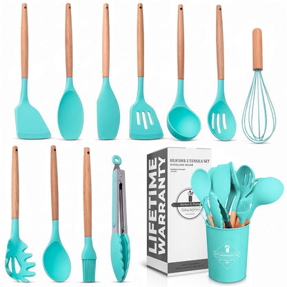 12 Pcs Purple Kitchen Utensils Set with Holder – Versatile Silicone Utensils Set for Cooking and Baking, Gentle on Pots and Pans, Heat-Resistant, Stylish, Easy to Clean, Purple Kitchen Accessories