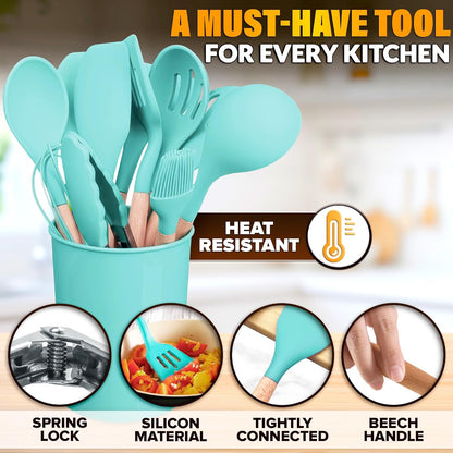 12 Pcs Purple Kitchen Utensils Set with Holder – Versatile Silicone Utensils Set for Cooking and Baking, Gentle on Pots and Pans, Heat-Resistant, Stylish, Easy to Clean, Purple Kitchen Accessories
