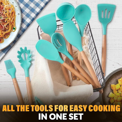 12 Pcs Purple Kitchen Utensils Set with Holder – Versatile Silicone Utensils Set for Cooking and Baking, Gentle on Pots and Pans, Heat-Resistant, Stylish, Easy to Clean, Purple Kitchen Accessories