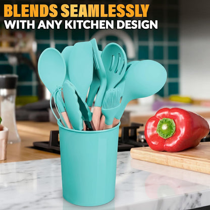 12 Pcs Purple Kitchen Utensils Set with Holder – Versatile Silicone Utensils Set for Cooking and Baking, Gentle on Pots and Pans, Heat-Resistant, Stylish, Easy to Clean, Purple Kitchen Accessories