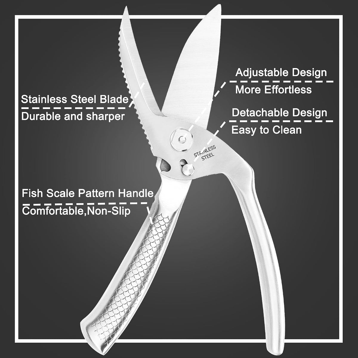 Heavy Duty Kitchen Poultry Shears Professional Food Scissors Black