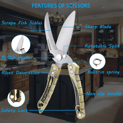 Heavy Duty Kitchen Poultry Shears Professional Food Scissors Black