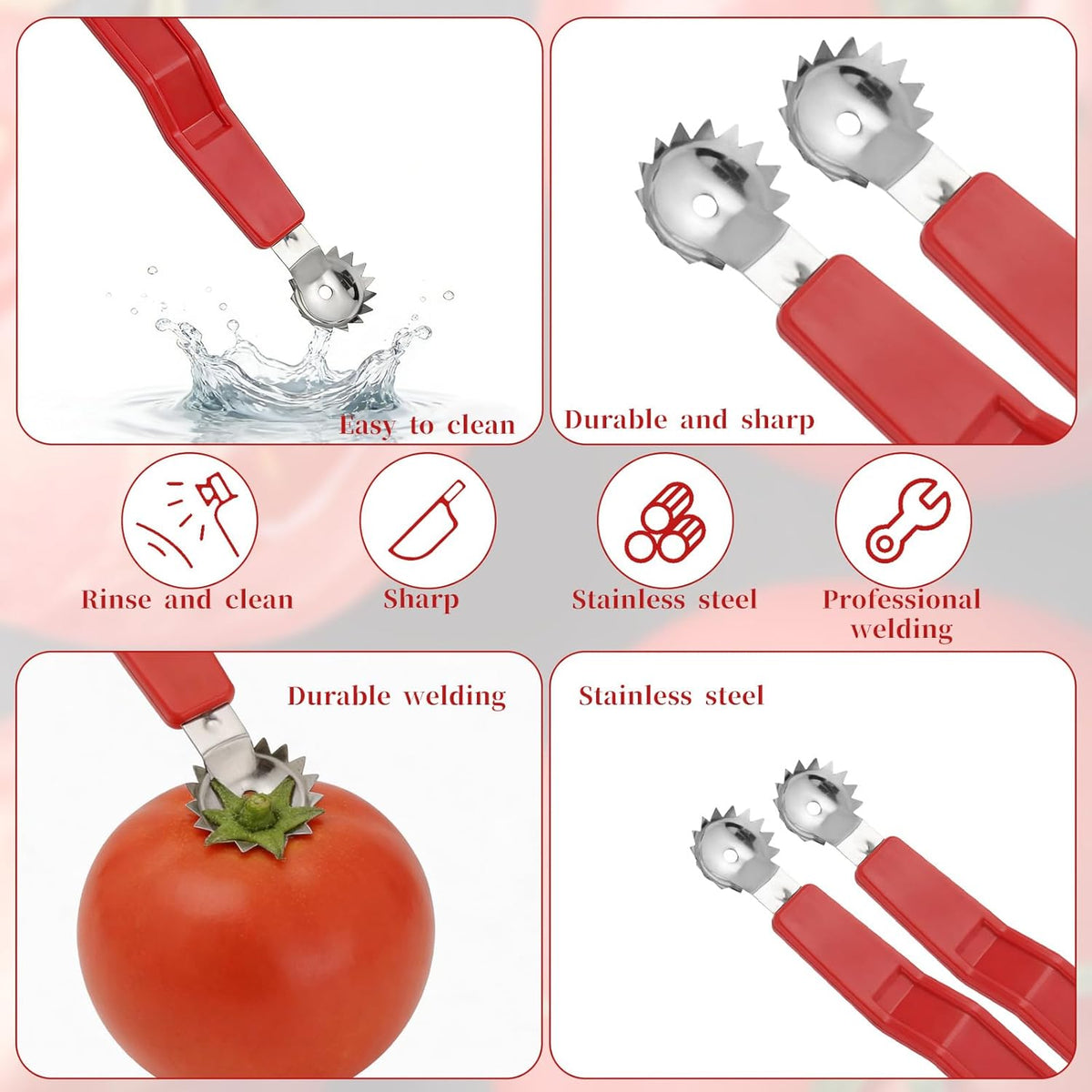 4Pcs Strawberry Huller, Stainless Steel Tomato Corer, Strawberry Huller Stem Remover Corer Tool Kitchen, Canning Supplies for Fruit and Vegetable