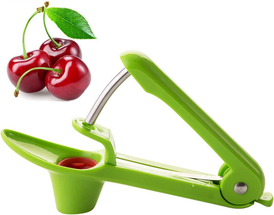 Cherry & Olive Pitter Tool, Dishwasher Safe,Green | Larger Cross-Pitting Head, Cherry Core Remover with Safety Lock