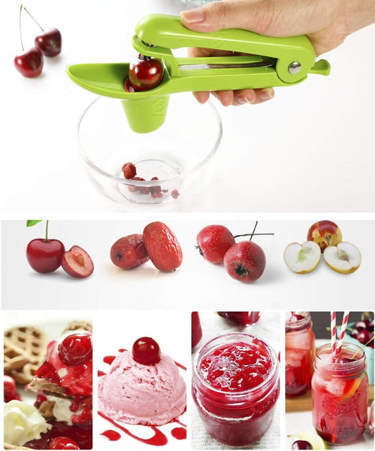 Cherry & Olive Pitter Tool, Dishwasher Safe,Green | Larger Cross-Pitting Head, Cherry Core Remover with Safety Lock