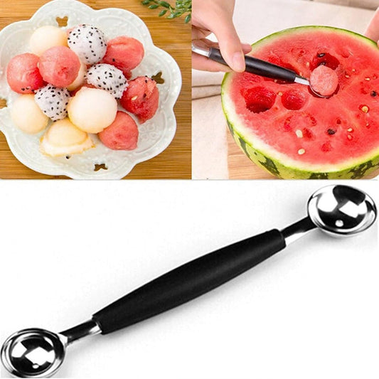 1Pc Black Double-Sided Fruit Melon Baller Spoon 2 in 1 Stainless Steel Melon Ballers Melon Scoop for Watermelon Cantaloupe Icecream Ball,18cm,Fruit and Vegetable Tools,Melon Ballers,Kitchen