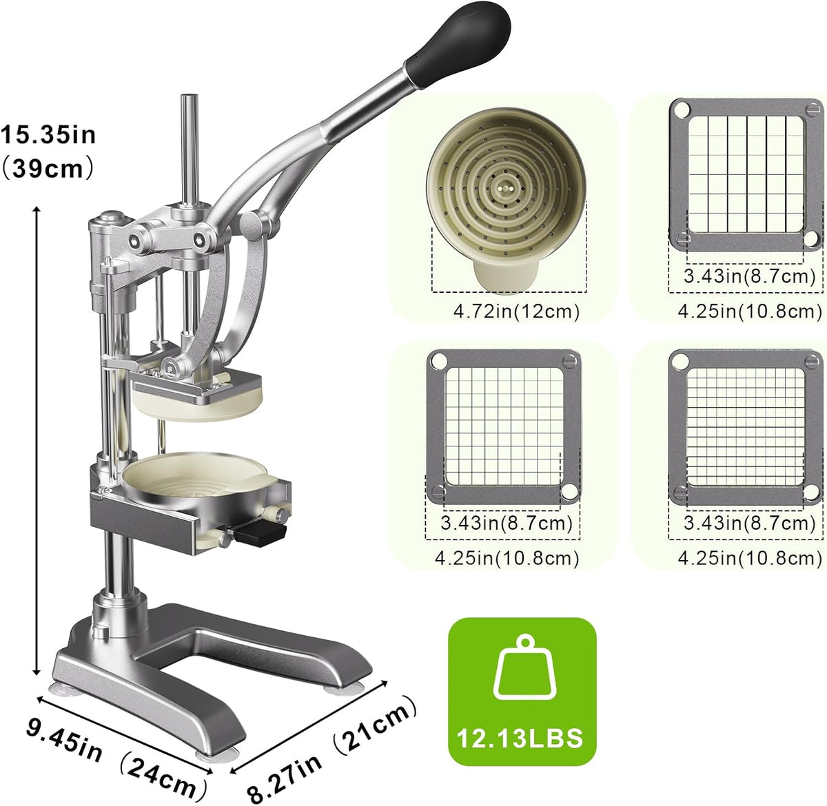 2-in-1 Commercial Manual Juicer & Vegetable Chopper, 3 Blades