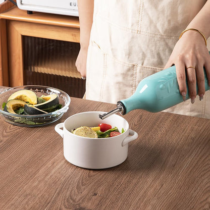Sweejar Large Olive Oil Dispenser Bottle with Spout, 24 Oz Ceramic Oil Dispenser for Kitchen, Relief Opaque Cruet, Container for Cooking, EVOO, Vinegar, Pack of 1 (Light Blue)