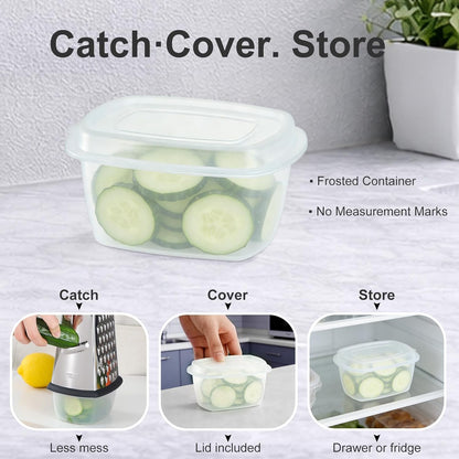 Cheese Grater with Handle, Stainless Steel Box Grater, 4 Side Kitchen Vegetable Shredder Slicer Zester with Container for Parmesan, Cabbage, Ginger, Lemon, Chocolate, Coconut (Red and Black)