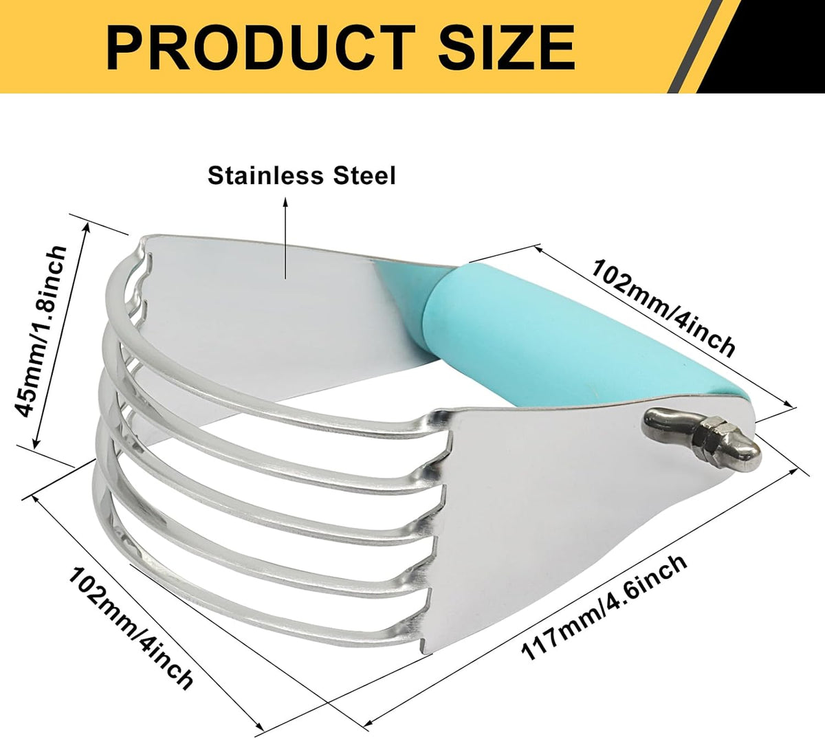 Pastry Shortening Blender Cutter, Stainless Steel, Turquoise | Dough Masher for Butter Biscuit, Baking Kneading Dough, For Flakier and Fluffier Pie Crusts/Almond
