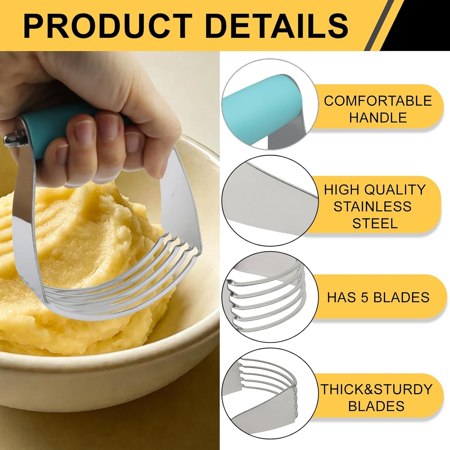 Pastry Shortening Blender Cutter, Stainless Steel, Turquoise | Dough Masher for Butter Biscuit, Baking Kneading Dough, For Flakier and Fluffier Pie Crusts/Almond