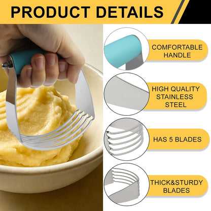 Pastry Shortening Blender Cutter, Stainless Steel, Turquoise | Dough Masher for Butter Biscuit, Baking Kneading Dough, For Flakier and Fluffier Pie Crusts/Almond