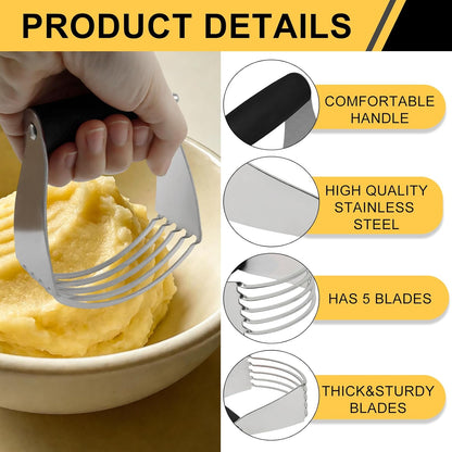 Pastry Shortening Blender Cutter, Stainless Steel, Turquoise | Dough Masher for Butter Biscuit, Baking Kneading Dough, For Flakier and Fluffier Pie Crusts/Almond