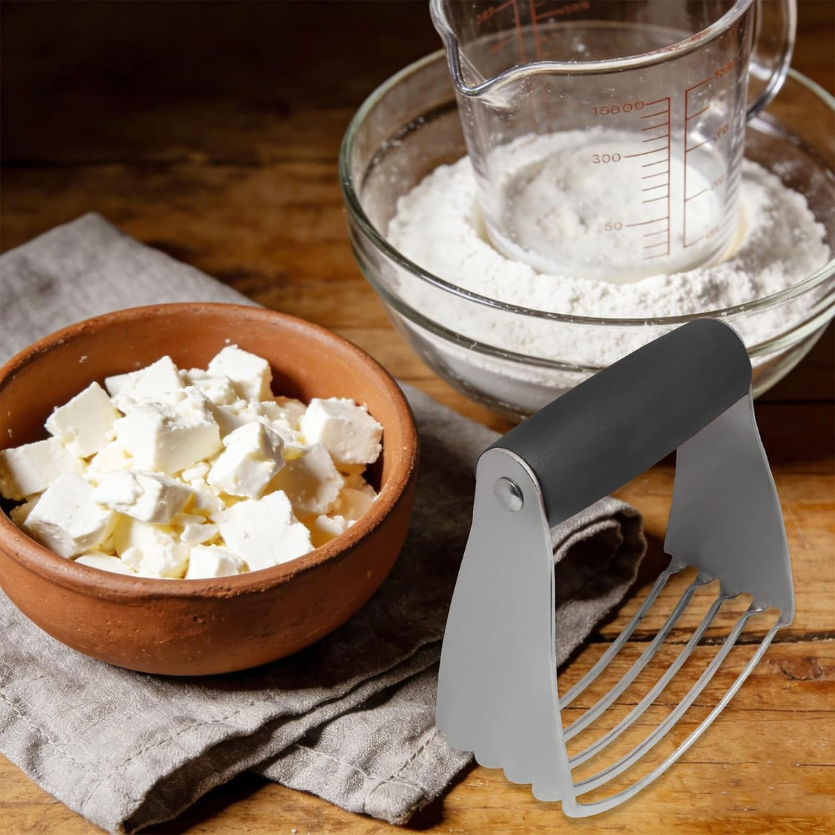 Pastry Shortening Blender Cutter, Stainless Steel, Turquoise | Dough Masher for Butter Biscuit, Baking Kneading Dough, For Flakier and Fluffier Pie Crusts/Almond