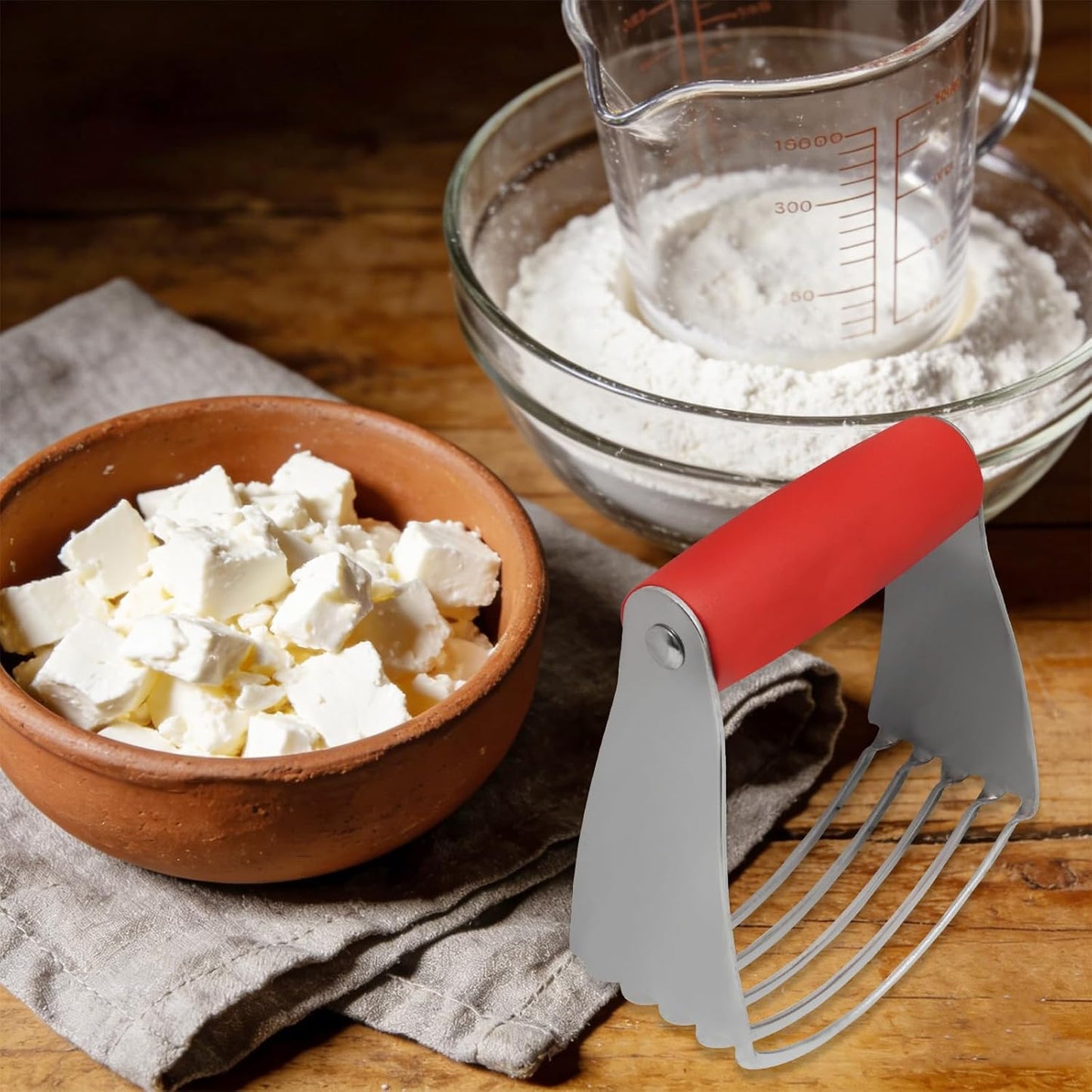 Pastry Shortening Blender Cutter, Stainless Steel, Turquoise | Dough Masher for Butter Biscuit, Baking Kneading Dough, For Flakier and Fluffier Pie Crusts/Almond