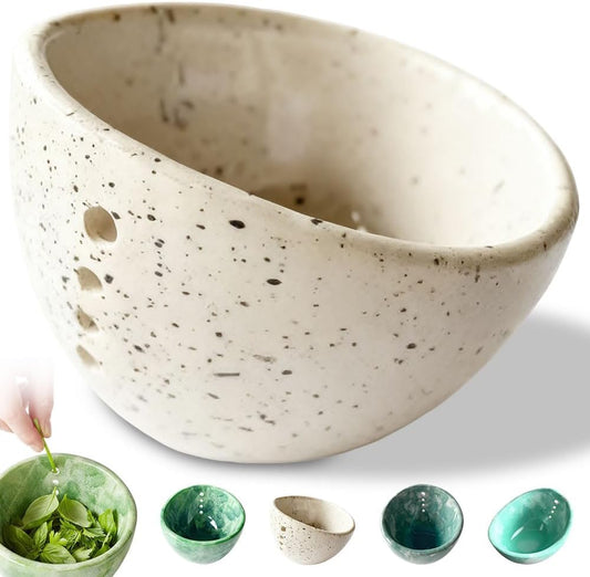 Herb Stripper Bowl, 2026 New Ceramic Herb Stripper with 4 Sizes of Round Holes, Efficient Herb Peeling Cup for Kitchen (White, Resin Version)