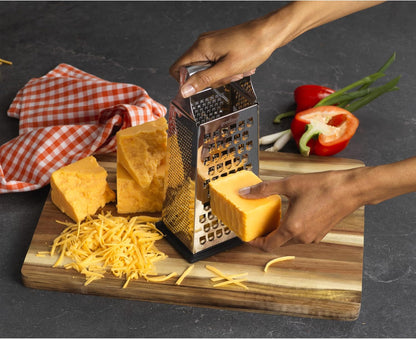 Gourmet 4-sided Box Grater, Stainless Steel, Stay Sharp Etched Blades, Non-slip Base