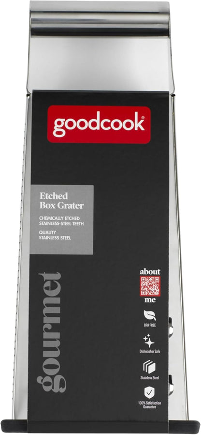 Gourmet 4-sided Box Grater, Stainless Steel, Stay Sharp Etched Blades, Non-slip Base
