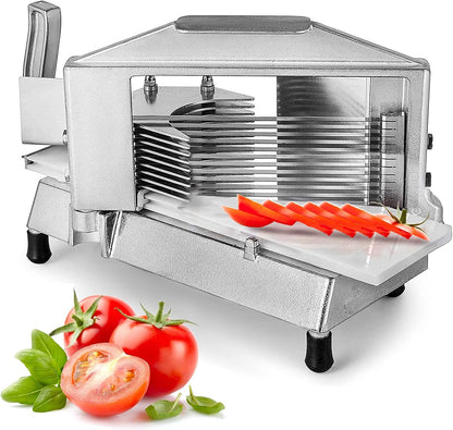 Commercial Tomato Slicer, 3/16-Inch Tomato Cutter Vegetable Slicer, Manual Tomato Cutter with Built-in Cutting Board, Stainless Steel Blades for Restaurant or Home Use