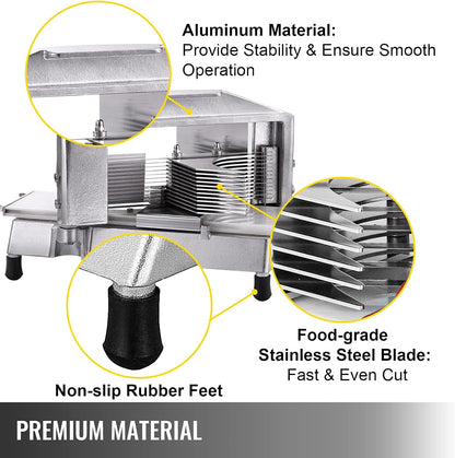 Commercial Tomato Slicer, 3/16-Inch Tomato Cutter Vegetable Slicer, Manual Tomato Cutter with Built-in Cutting Board, Stainless Steel Blades for Restaurant or Home Use