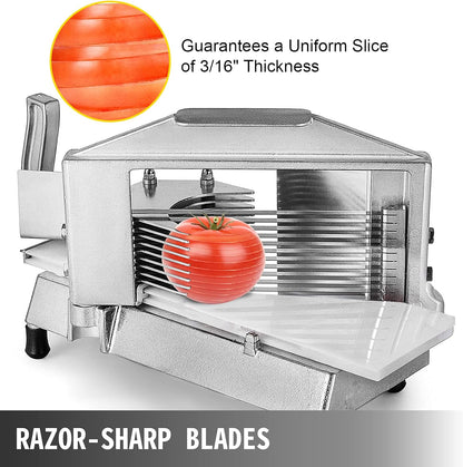 Commercial Tomato Slicer, 3/16-Inch Tomato Cutter Vegetable Slicer, Manual Tomato Cutter with Built-in Cutting Board, Stainless Steel Blades for Restaurant or Home Use