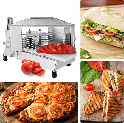 Commercial Tomato Slicer, 3/16-Inch Tomato Cutter Vegetable Slicer, Manual Tomato Cutter with Built-in Cutting Board, Stainless Steel Blades for Restaurant or Home Use