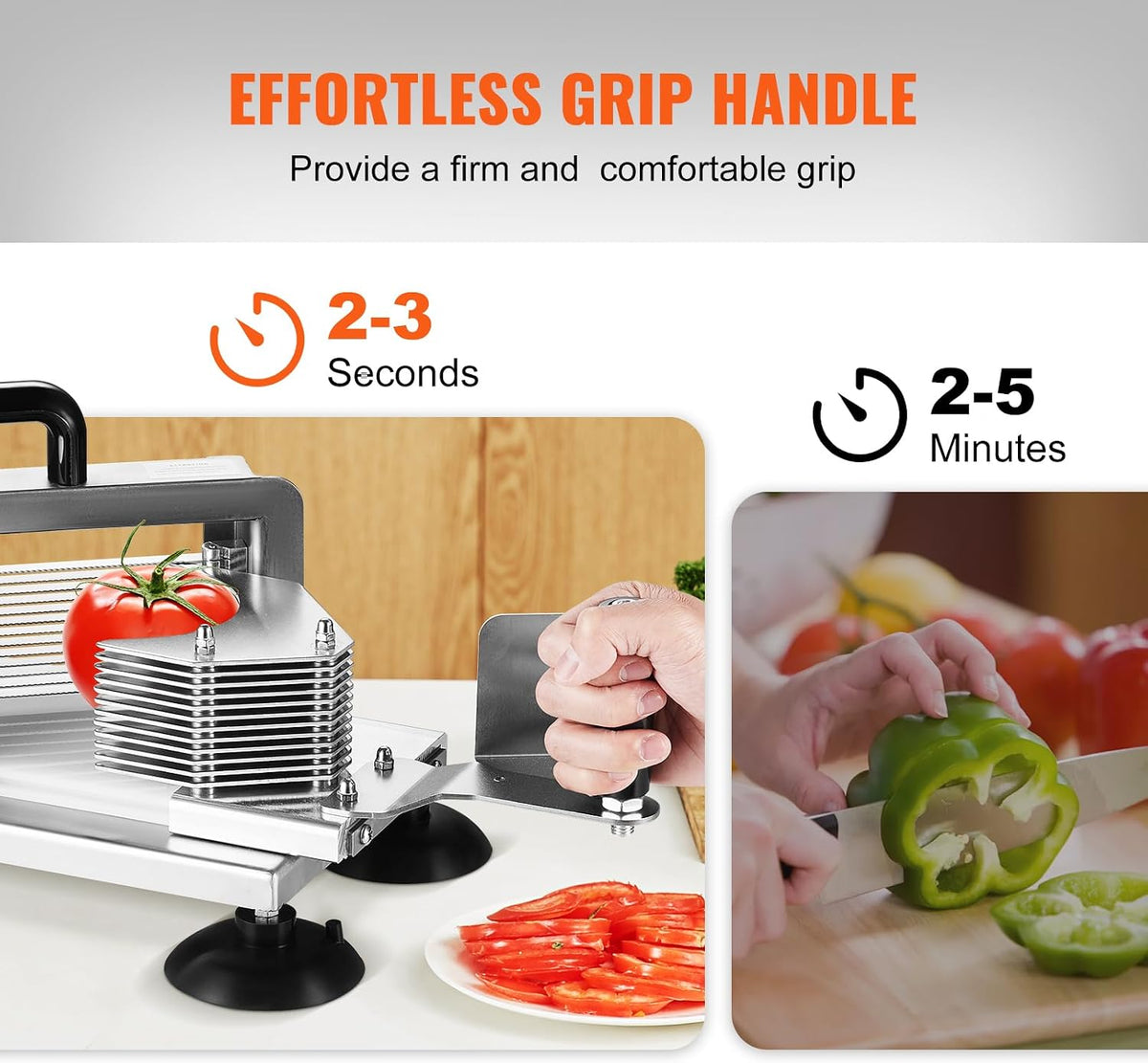 Commercial Tomato Slicer, 3/16-Inch Tomato Cutter Vegetable Slicer, Manual Tomato Cutter with Built-in Cutting Board, Stainless Steel Blades for Restaurant or Home Use