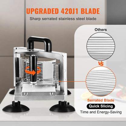 Commercial Tomato Slicer, 3/16-Inch Tomato Cutter Vegetable Slicer, Manual Tomato Cutter with Built-in Cutting Board, Stainless Steel Blades for Restaurant or Home Use