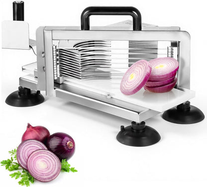 Commercial Tomato Slicer, 3/16-Inch Tomato Cutter Vegetable Slicer, Manual Tomato Cutter with Built-in Cutting Board, Stainless Steel Blades for Restaurant or Home Use